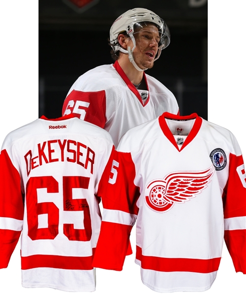 Danny DeKeysers 2015-16 Detroit Red Wings "Hall of Fame Game" Game-Worn Jersey with Team COA - Team Repairs! - Photo-Matched!