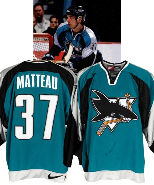 Stephane Matteaus 1997-98 San Jose Sharks Game-Worn Third Jersey