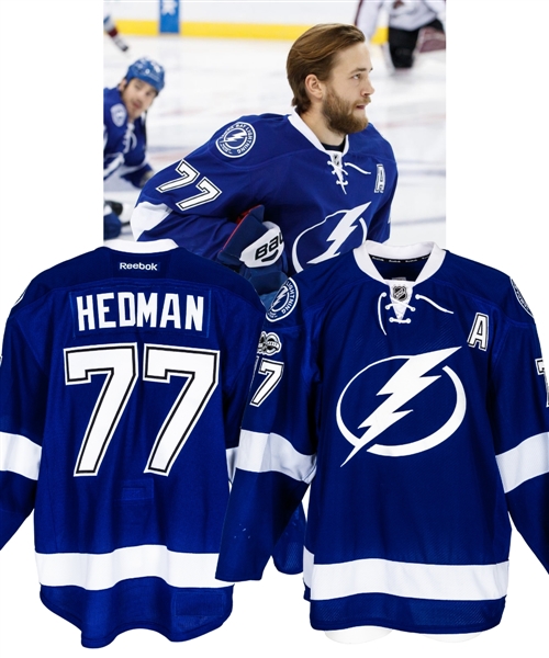 Victor Hedmans 2016-17 Tampa Bay Lightning Game-Worn Alternate Captains Jersey with Team LOA - Team Repairs! - Photo-Matched!