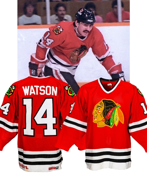 Bill Watsons 1985-86 Chicago Black Hawks Game-Worn Rookie Season Playoffs Jersey with LOA