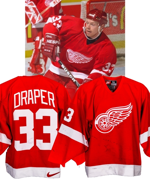 Kris Drapers 1996-97 Detroit Red Wings Game-Worn Jersey with Team COA - Team Repairs! - Stanley Cup Championship Season! - Photo-Matched!