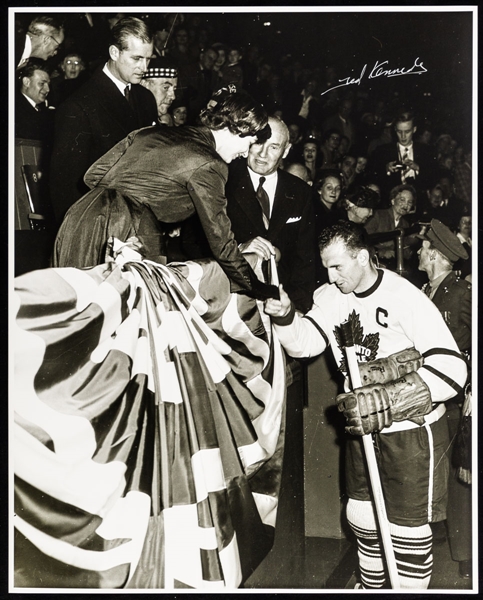 Ted Kennedy Signed Photo with Princess Elizabeth in 1951 Collection of 7 (16 x 20) Plus Additional Kennedy Signed Photo and Ted Lindsay Signed Photos 4 (8 x 10)with Family LOA 