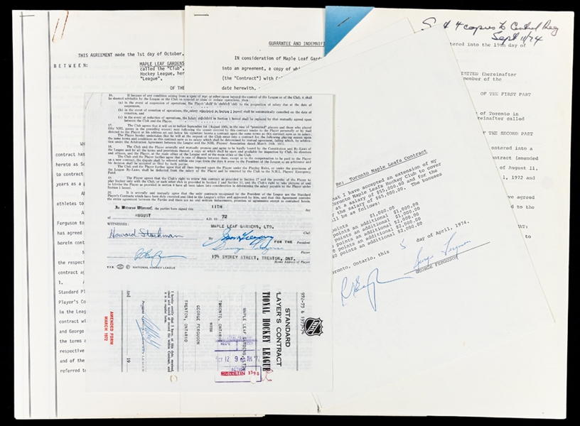 Toronto Maple Leafs 1970s Document Collection of 5 with Signatures from Deceased HOFers Clarence Campbell and Jim Gregory