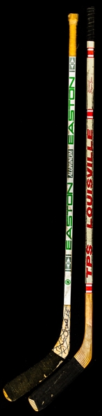 Brett Hulls Early-1990s St Louis Blues Signed Easton and Adam Oates Circa 1987-88 Detroit Red Wings Louisville TPS Game-Used Sticks 