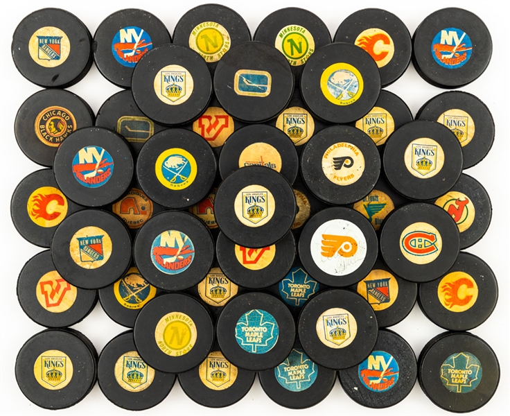 NHL Viceroy 1973-83 Official Game Puck Collection of 47
