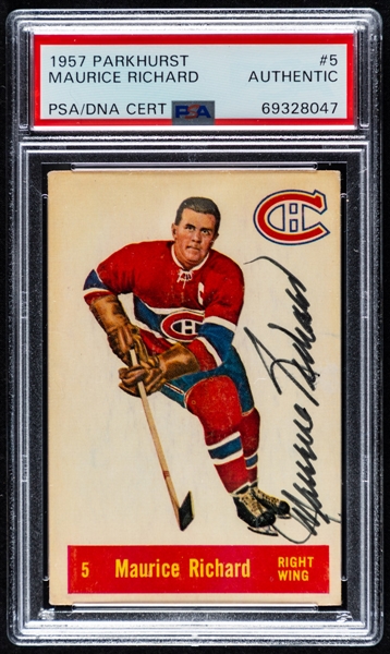 1957-58 Parkhurst Signed Hockey Card #5 HOFer Maurice Richard - Graded PSA/DNA Authentic