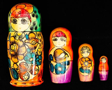 Dennis Hulls 1972 Canada-Russia Series Russian Nesting Dolls (4) from His Personal Collection with LOA
