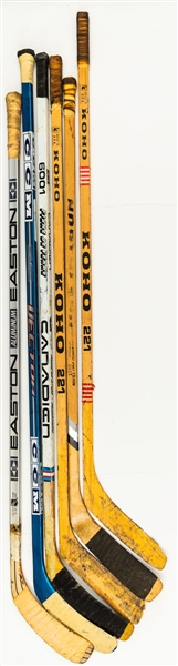 New York Rangers 1970s-to-2000s Game-Used Stick Collection of 6 with Hedberg, Dillion, Huber, McEwen, McCarthy & Kerr