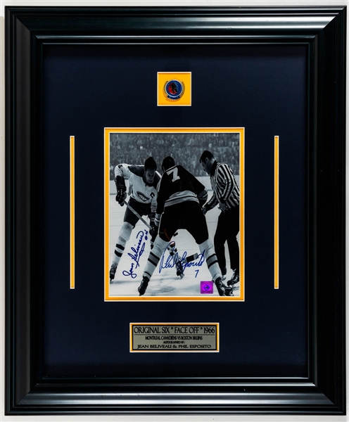 Jean Beliveau and Phil Esposito Dual-Signed Framed Photo Display (20" x 24") Plus Beliveau Signed "4" Framed Display (18" x 31") - COAs