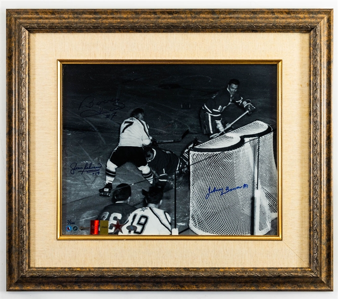 Bobby Hull and Deceased HOFers Jean Beliveau and Johnny Bower Signed Limited-Edition #7/500 Framed All-Star Game Photo (25 1/2" x 29 1/2") 