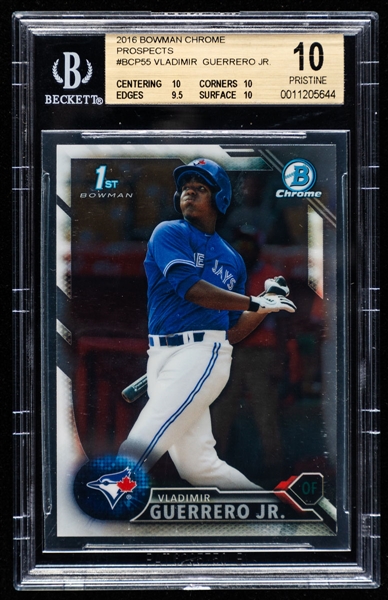 2016 Bowman Chrome Prospects Baseball Card #BCP55 Vladimir Guerrero Jr. Rookie - Graded Beckett Pristine 10 - Highest Graded!