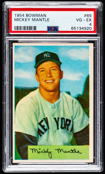 1954 Bowman Baseball Card #65 HOFer Mickey Mantle - Graded PSA 4