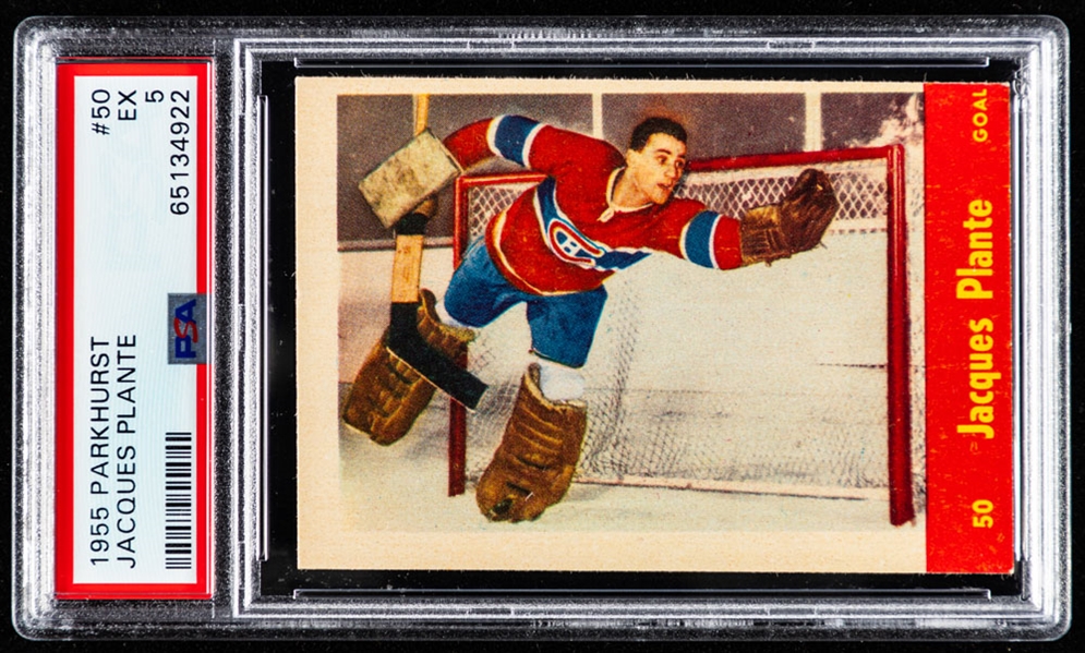 1955-56 Parkhurst Hockey Card #50 HOFer Jacques Plante Rookie - Graded PSA 5