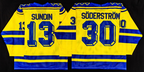 Circa Early-1990s Sweden, Finland and Czechoslovakia National Teams Jerseys (6) from Ulf Nilssons Personal Collection with His Signed LOA