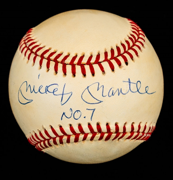 Mickey Mantle Single-Signed Rawlings Official AL Bobby Brown Baseball with Desirable "NO 7" Notation - Upper Deck COA 