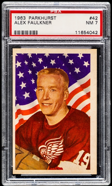 1963-64 Parkhurst Hockey Card #42 Alex Faulkner Rookie - Graded PSA 7