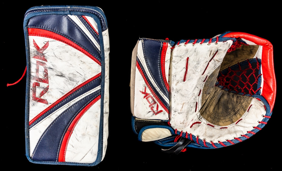 Al Montoya’s Mid-2000s Hartford Wolf Pack/New York Rangers Game-Used RBK Glove and Blocker 