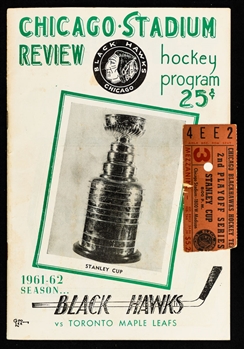 April 19th and 22nd 1962 Stanley Cup Finals Game #5 Program and Game #6 Cup-Winning Game Program - Toronto Maple Leafs vs Chicago Black Hawks - Also Includes Game #6 Cup-Winning Game Ticket Stub
