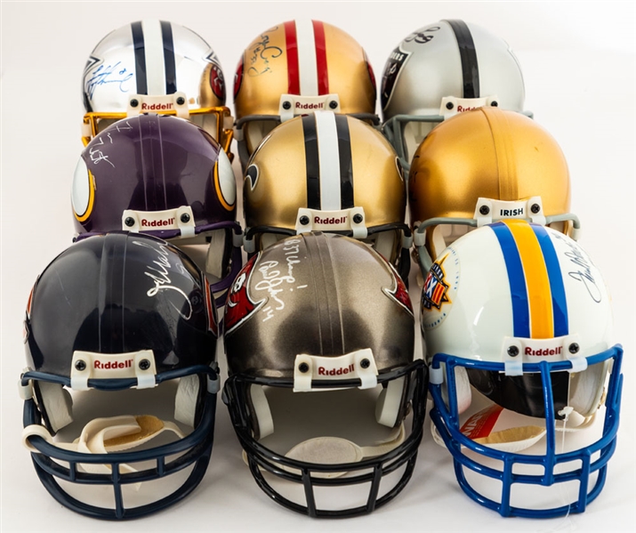 Riddell Autographed Mini Football Helmet Collection of 9 Including Troy Aikman, Howie Long, Fran Tarkenton and Others