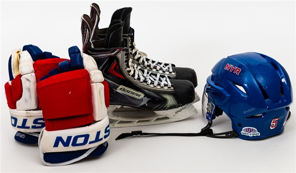 Dan Girards New York Rangers Game-Used Equipment Collection Including 2014-15 Easton E400 Helmet and Bauer Vapor Skates Plus 2011-12 Easton Pro Gloves with Steiner LOAs - Photo-Matches!