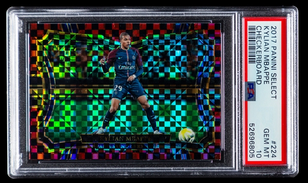 2017-18 Panini Select Checkerboard Soccer Card #224 Kylian Mbappe Rookie - Graded PSA GEM MT 10