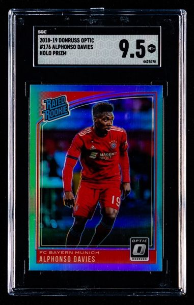 2018-19 Panini Donruss Optic Holo Prizm Rated Rookie Soccer Card #176 Alphonso Davies Rookie - Graded SGC 9.5 