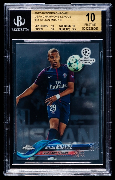 2017-18 Topps Chrome UEFA Champions League Soccer Card #41 Kylian Mbappe Rookie - Graded Beckett Pristine 10 