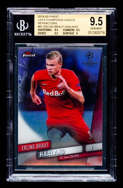 2019-20 Topps Finest UEFA Champions League Refractors Soccer Card #91 Erling Braut Haaland Rookie - Graded Becket Gem Mint 9.5