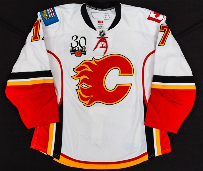 Rene Bourque’s 2009-10 Calgary Flames Game-Worn Jersey with Team LOA – 30th Anniversary Patch! 