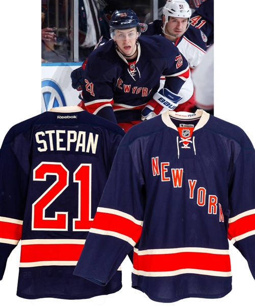 Derek Stepan’s 2011-12 New York Rangers “Heritage” Game-Worn Jersey with LOA – Photo-Matched! 