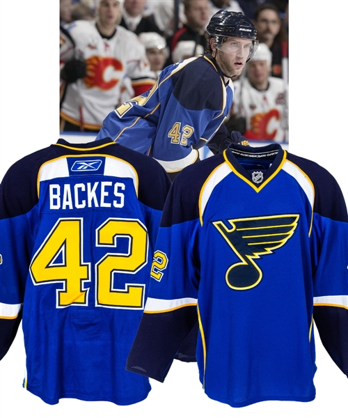 David Backes’ 2009-10 St. Louis Blues Game-Worn Jersey with Team COA - Team Repairs! – Photo-Matched! 