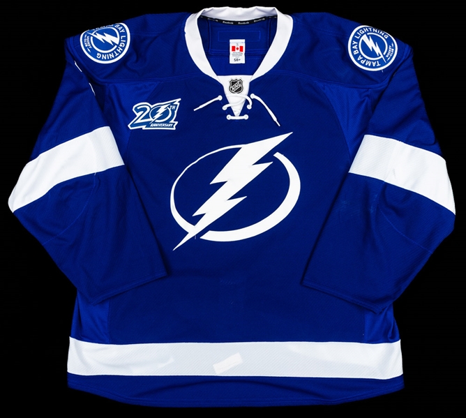 Keith Aulie’s 2012-13 Tampa Bay Lightning Signed Game-Worn Jersey – 20th Anniversary Patch!