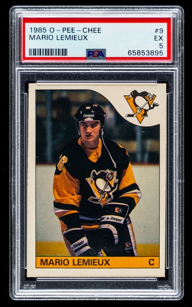 1985-86 O-Pee-Chee Hockey Card #9 HOFer Mario Lemieux Rookie - Graded PSA 5