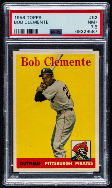 1958 Topps Baseball Card #52 HOFer Roberto Clemente - Graded PSA 7.5