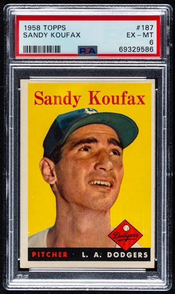 1958 Topps Baseball Card #187 HOFer Sandy Koufax - Graded PSA 6