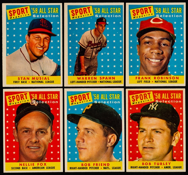 1958 Topps Baseball All-Star Cards (12) Including Stan Musial, Warren Spahn, Frank Robinson, Nellie Fox and Others