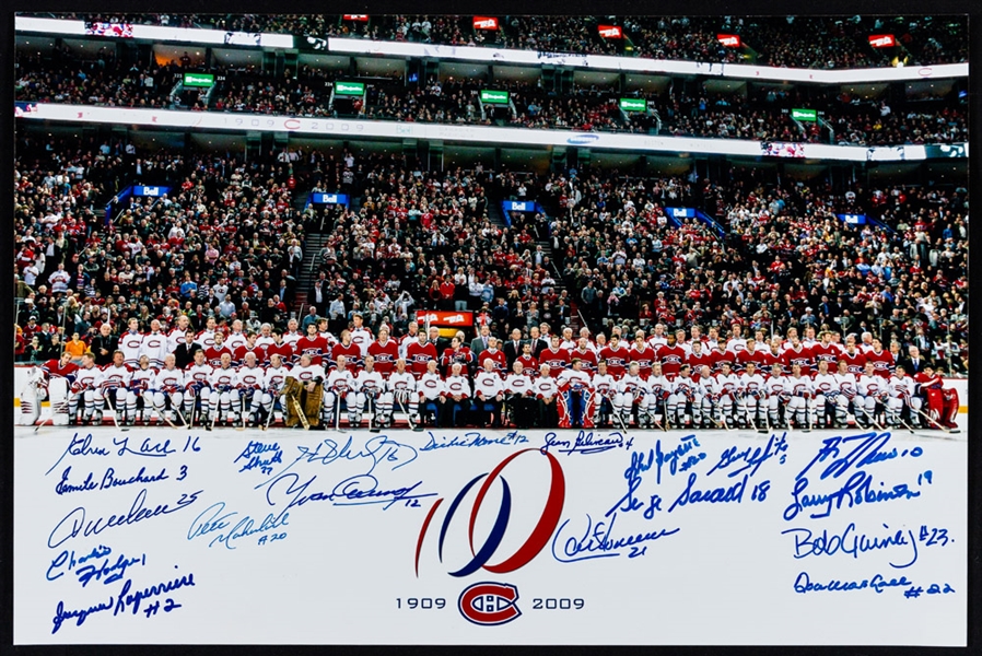 Montreal Canadiens 1909-2009 Multi-Signed Centennial Team Photo including Beliveau, Lafleur, Bouchard, Lach and Henri Richard with LOA (12" x 18") 