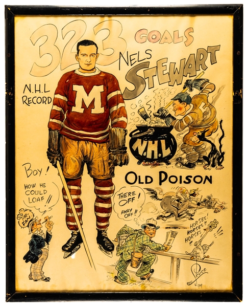 Nels Stewart Montreal Maroons Original 1949 Lou Skuce Framed Artwork (22 ½” x 28 ½”) - Originally Hung in Toe Blakes Tavern