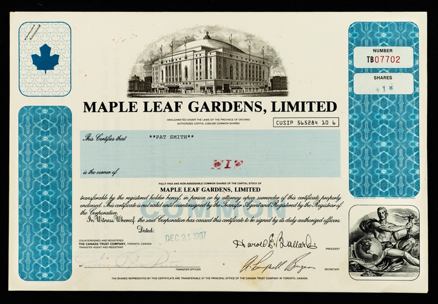 Maple Leaf Gardens 1987 Stock Certificates (2)
