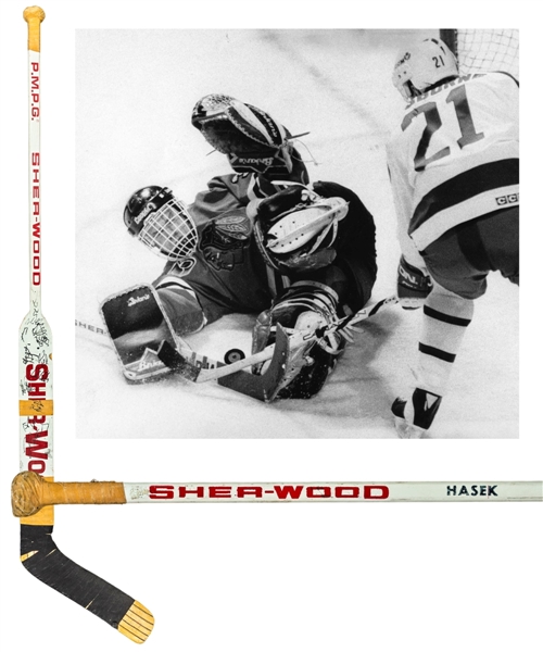 Dominik Hasek’s 1991-92 Chicago Black Hawks Team-Signed Sher-Wood Game-Used Rookie Season Stick 