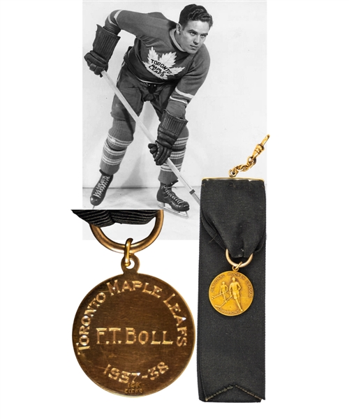 Frank "Buzz" Bolls 1937-38 Toronto Maple Leafs National Hockey League 14K Gold Medal in Original Box with LOA