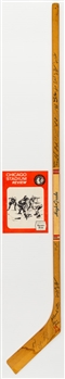 Chicago Black Hawks 1966-67 Team-Signed Stick and Team-Signed Program Including Bobby and Dennis Hull, Mikita, Esposito, Hall and Others