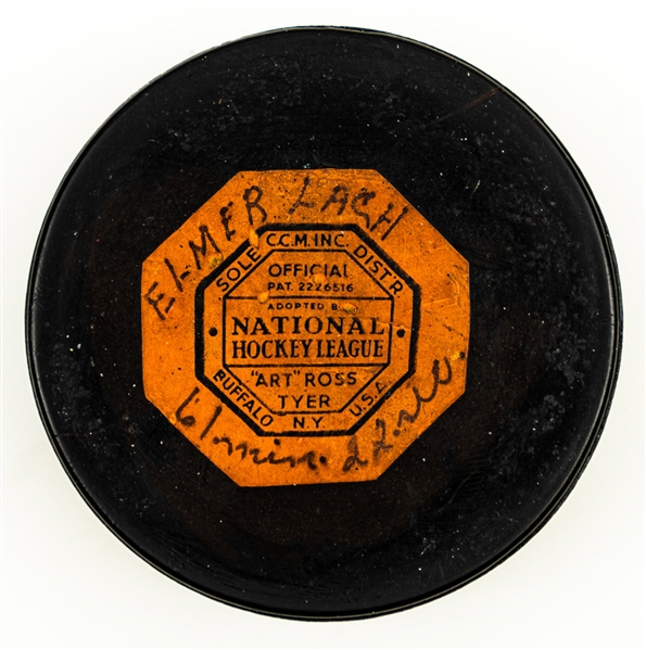 April 16th 1953 Stanley Cup Finals Art Ross Game Puck with Great Provenance - Montreal Canadiens vs Boston Bruins