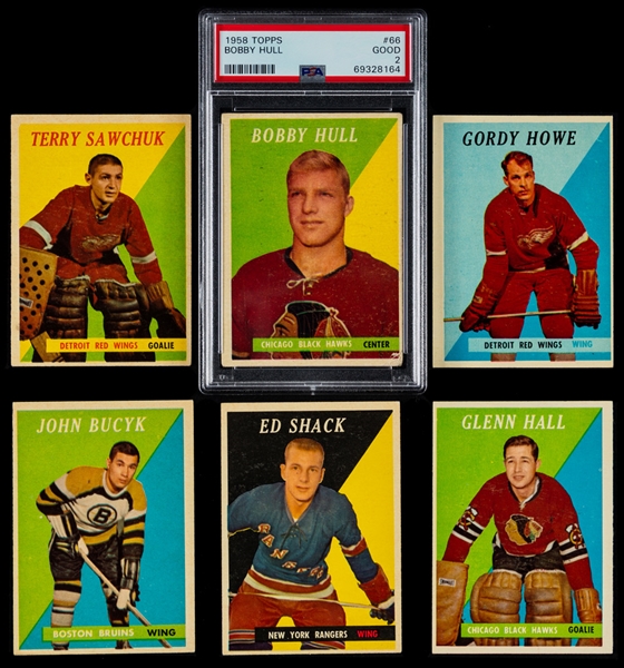 1958-59 Topps Hockey Complete 66-Card Set Including #66 HOFer Bobby Hull Rookie (Graded PSA 2)
