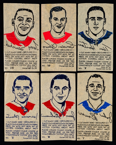 1962-63 York Peanut Butter Hockey Iron-On Transfers Near Complete Set (34/36) Including Plante, Horton, Howe and Sawchuk