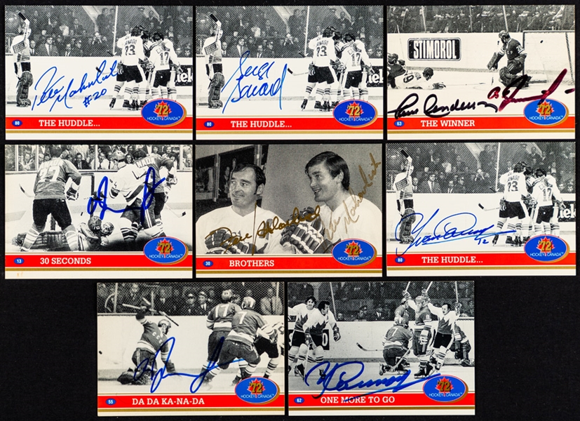 1972 Canada-Russia Series Team Canada Signed Card Collection of 120 Including Bergman, Henderson, Clarke, Hull, P. Esposito, Cournoyer, Savard, Stapleton, Tretiak, Mahovlich Bros and Others