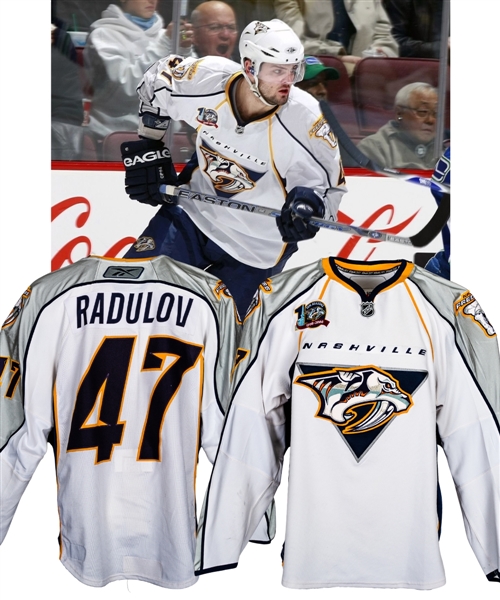 Alexander Radulov’s 2007-08 Nashville Predators Game-Worn Jersey with Team LOA – 10th Season Patch!