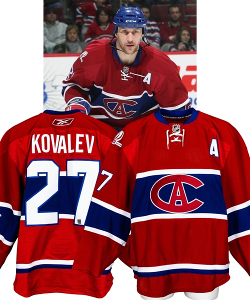 Alexei Kovalevs 2008-09 Montreal Canadiens "1915-16" Centennial Game-Worn Alternate Captains Jersey with Team LOA