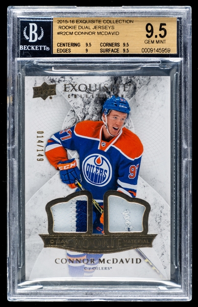 2015-16 Upper Deck Black Diamond Dual Rookie Material Hockey Card #R2-CM Connor McDavid (014/149) - Graded Beckett GEM MINT 9.5 - Highest Graded