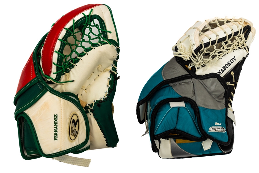 Manny Fernandez’s Early-2000s Minnesota Wild Bauer Reactor Practice-Worn Glove Plus Evgeni Nabokov’s Early-to-Mid-2000s San Jose Sharks Bauer Supreme Pro Practice-Worn Glove